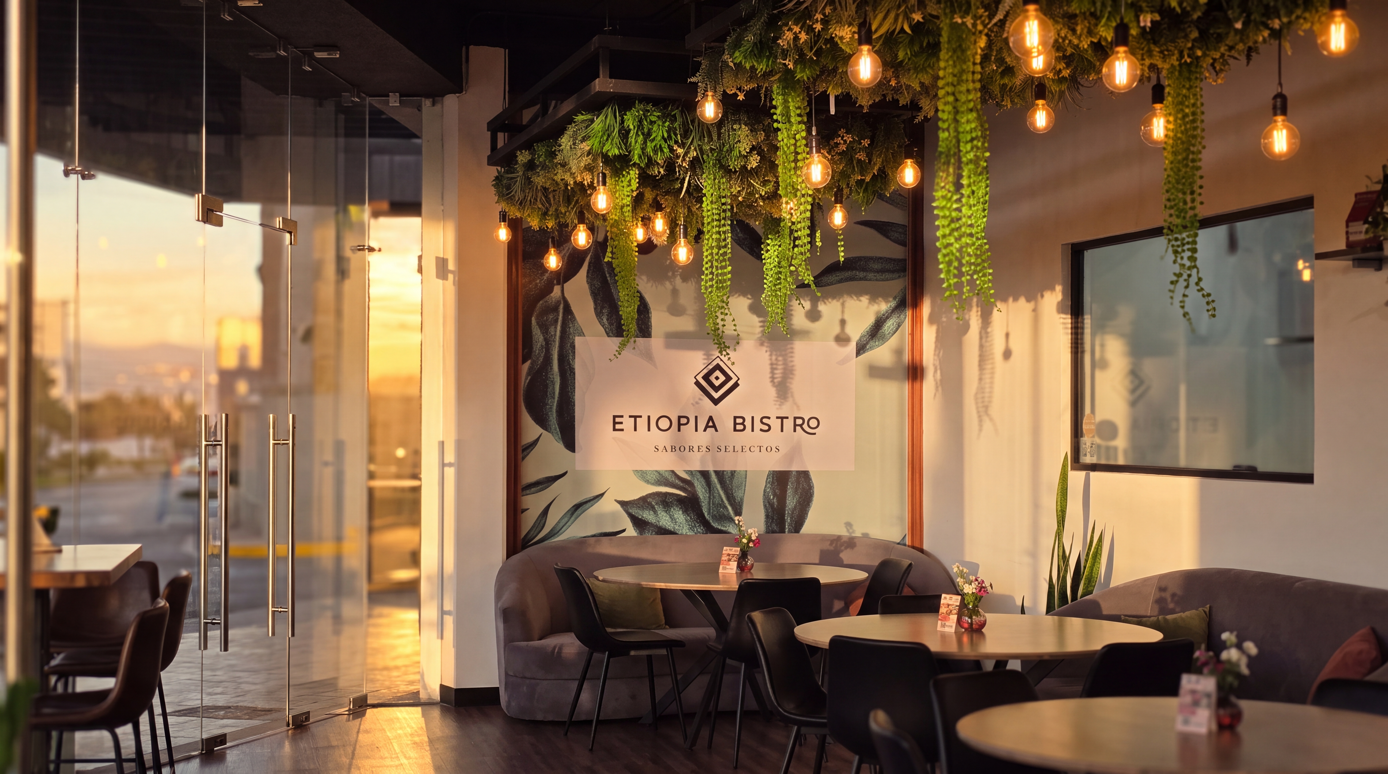 Ambiente de atardecer en Etiopía Bistro