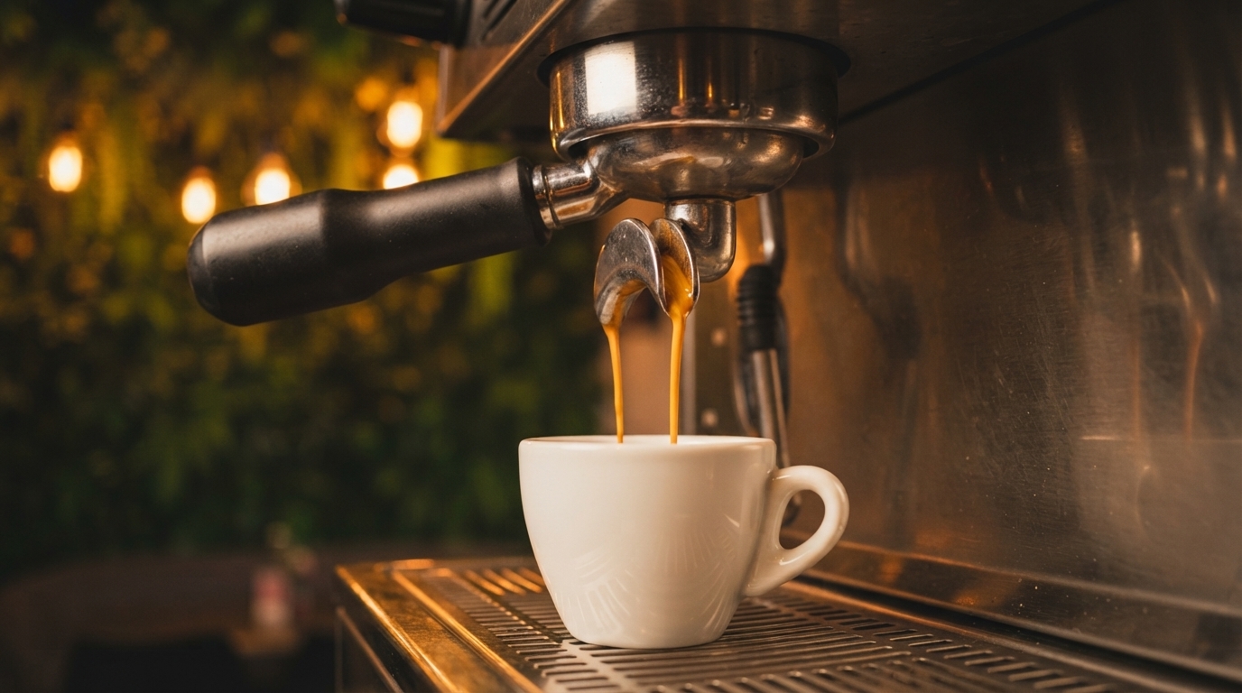 Extracción de espresso — máquina en acción